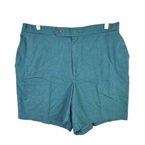 Mens Vintage Teal Shorts Flat Front Cotton Blend 7" Inseam Elastic Waist Size 36